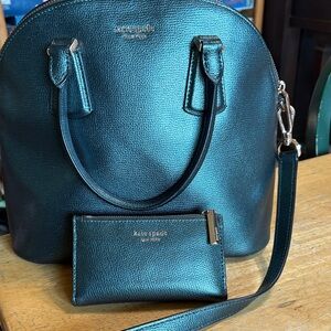 Kate Spade Sylvia Metallic Deep Green  Satchel and Wallet